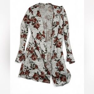 Elegant Rose Pattern Open Cardigan